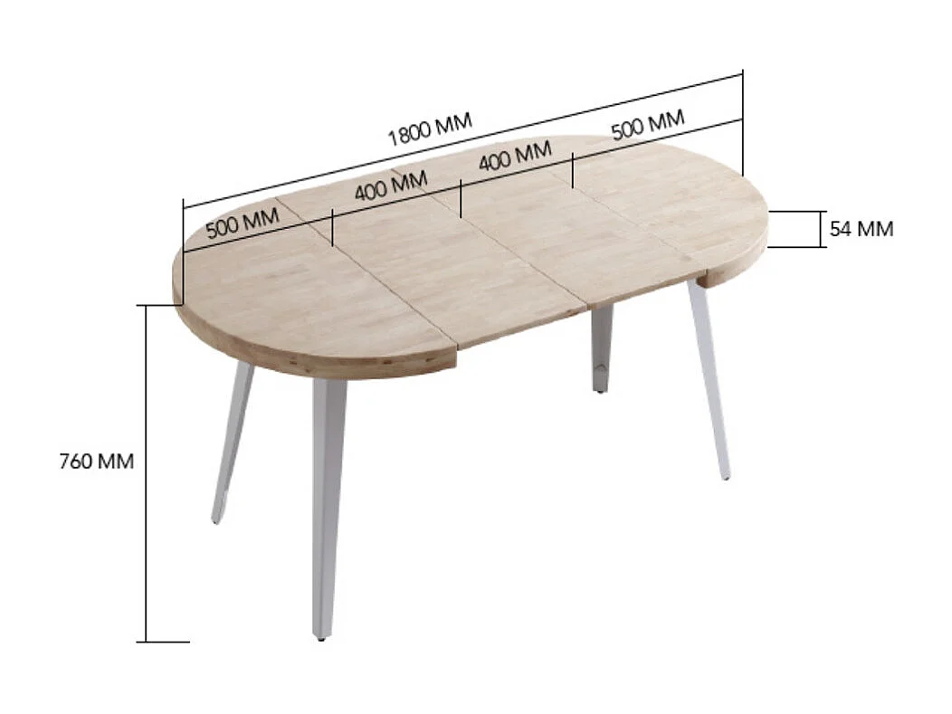 MATIKA - Table extensible en bois de chêne et acier blanc