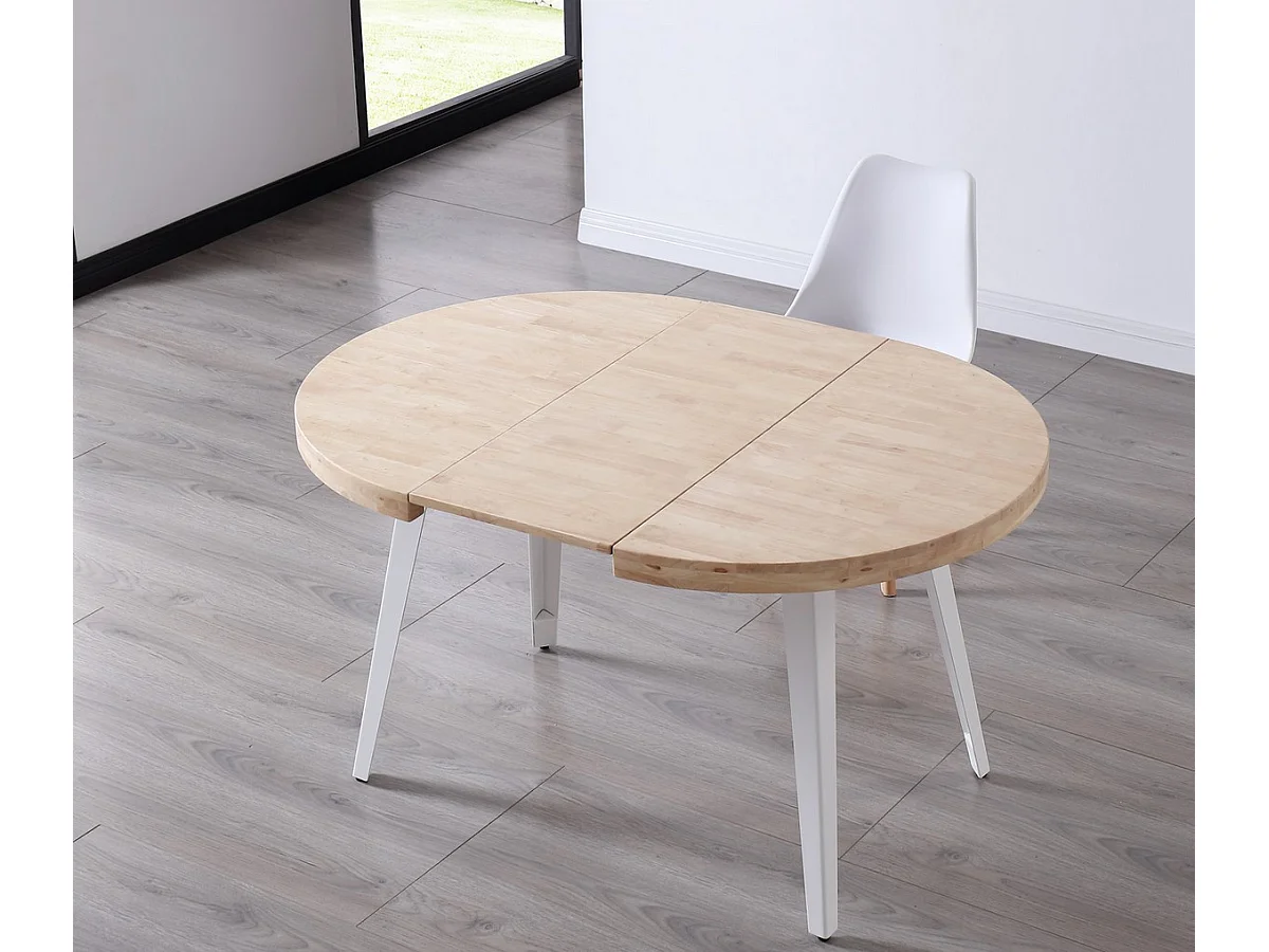 MATIKA - Table extensible en bois de chêne et acier blanc