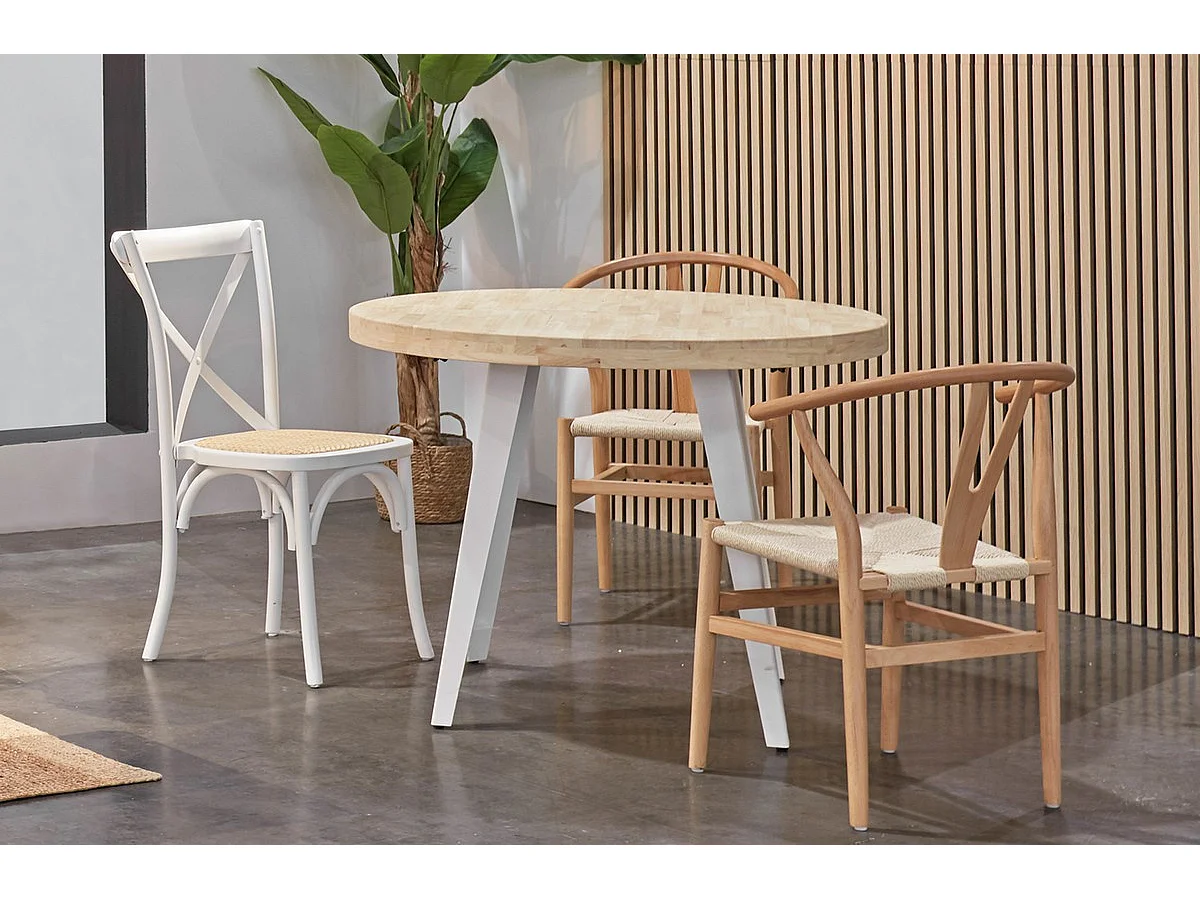 MATIKA - Table extensible en bois de chêne et acier blanc