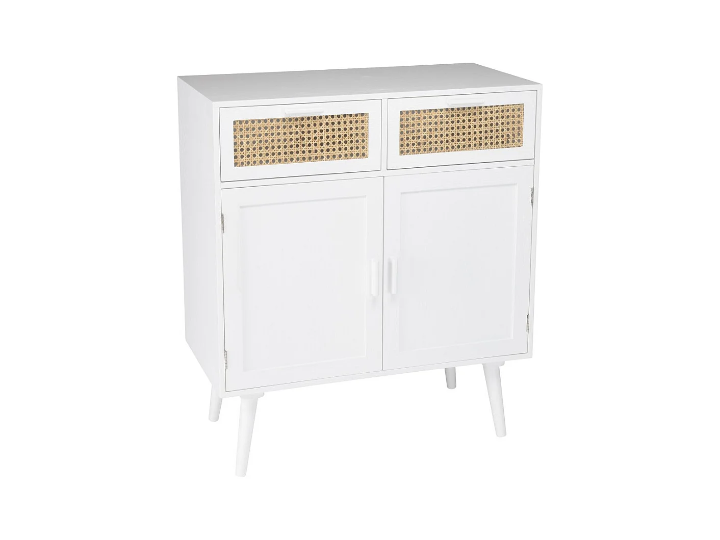 SANDRO - Buffet 2 portes 2 tiroirs cannage naturel et bois blanc