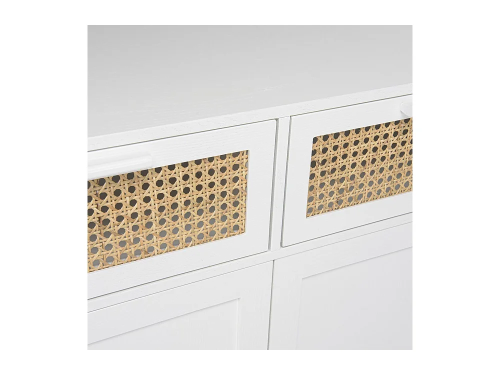 SANDRO - Buffet 2 portes 2 tiroirs cannage naturel et bois blanc