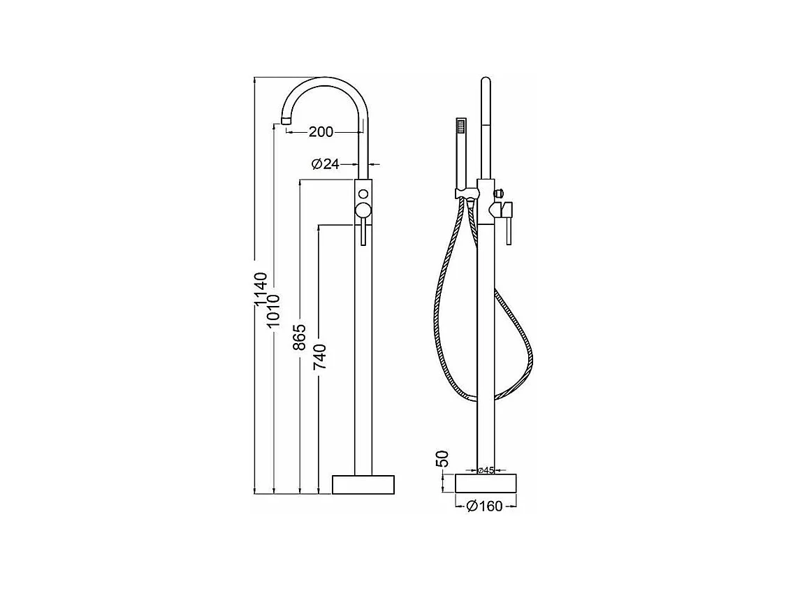 Grifo monomando sobre SUELO bañera/ducha DEBRIO para bañera exenta Cromado