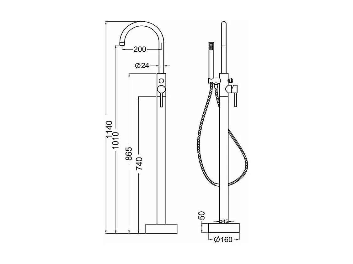 Miscelatore a pavimento DEBRIO per vasca centro stanza