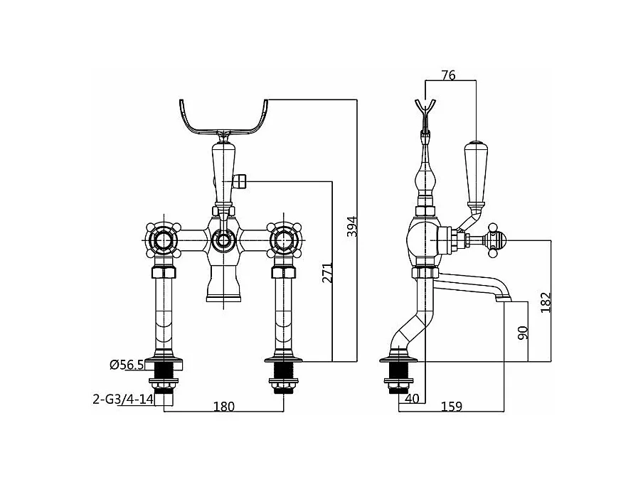 Robinet mélangeur baignoire rétro sur plage CANTERBURY