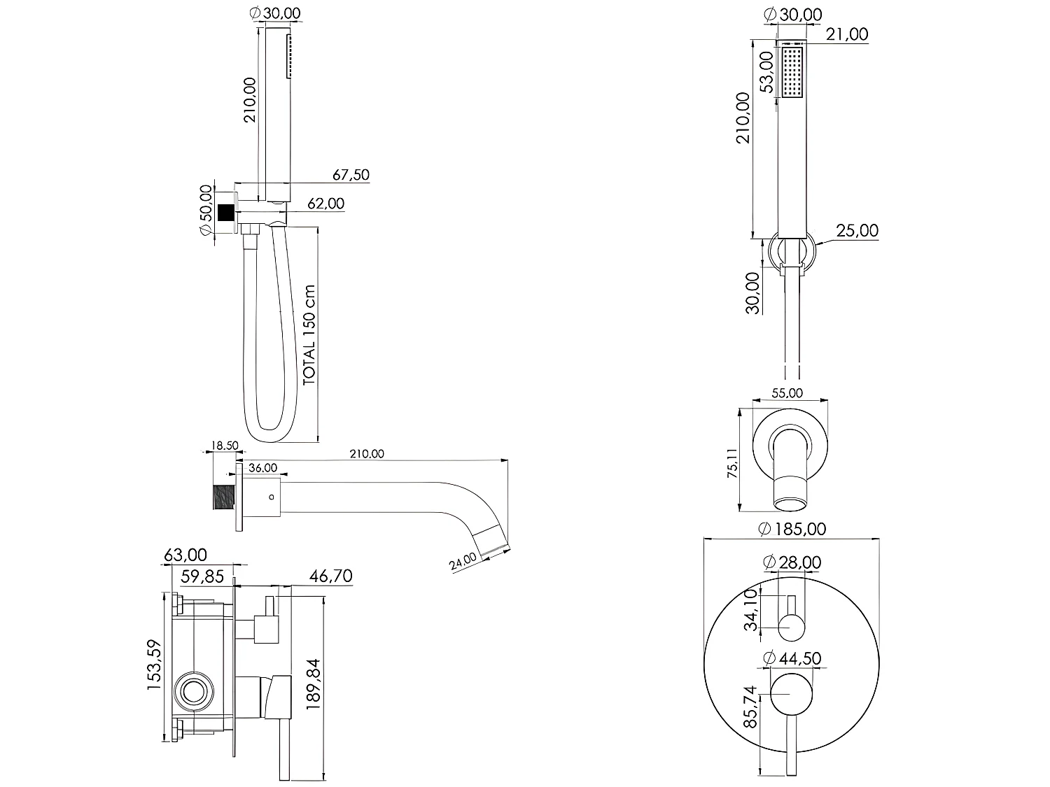 Unterputz-Einhebelmischer für Badewannen CARLOW schwarz