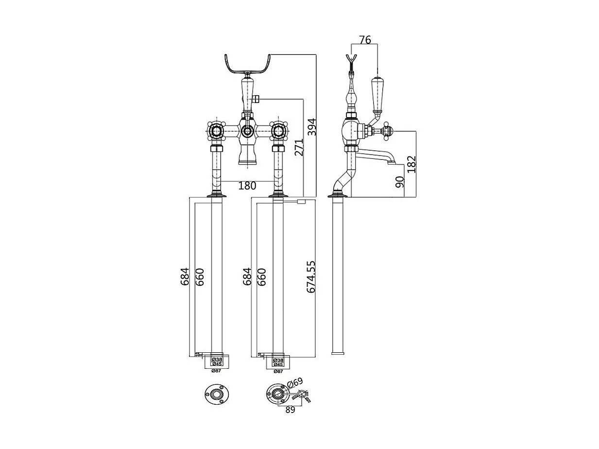 Robinet mélangeur ancien sur colonnes CANTERBURY