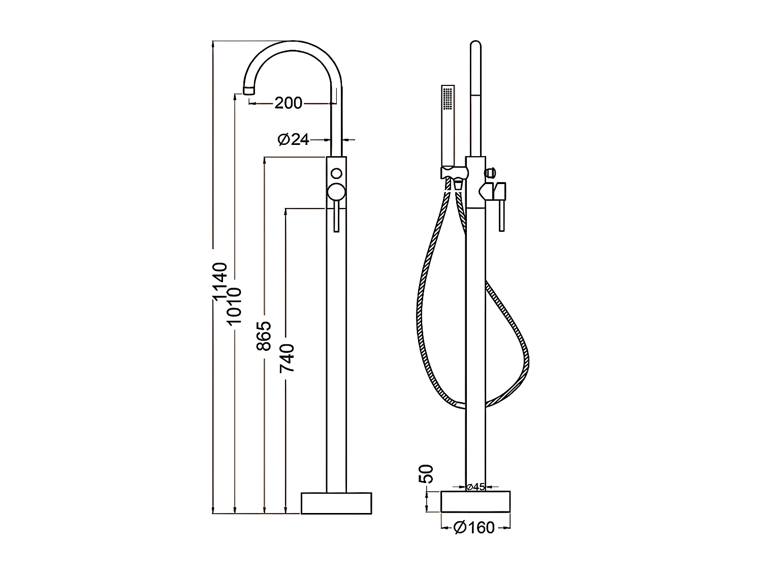 Robinet mitigeur baindouche sur pied DEBRIO noir mat