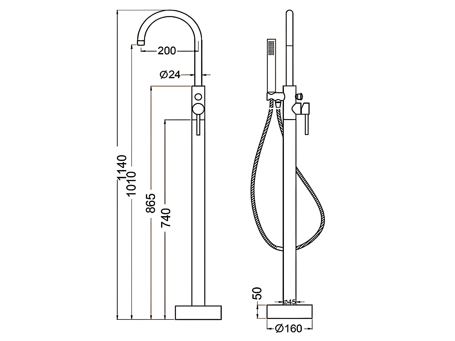 Robinet mitigeur baindouche sur pied DEBRIO noir mat
