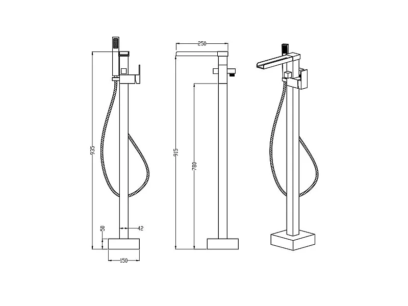 Robinet mitigeur baignoire cascade TANO sur pied noir mat