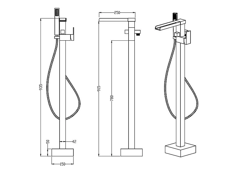 Robinet mitigeur baignoire cascade TANO sur pied noir mat