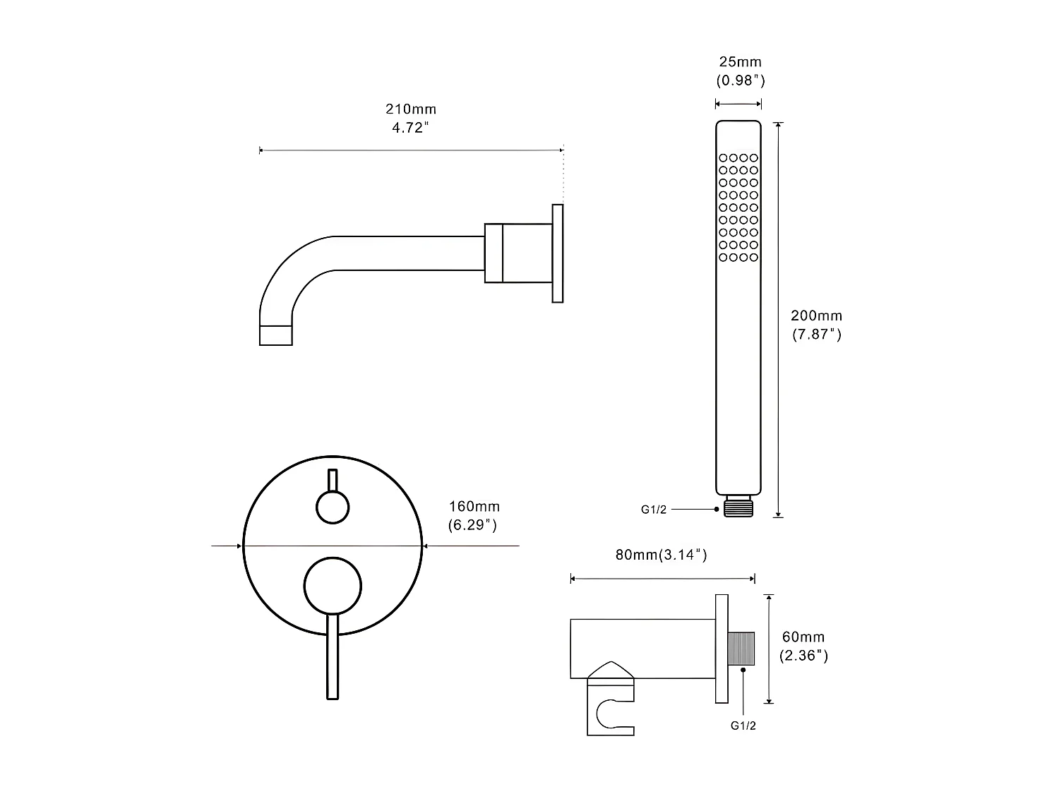 Mitigeur baignoire à encastrer avec douchette CARLOW chromé