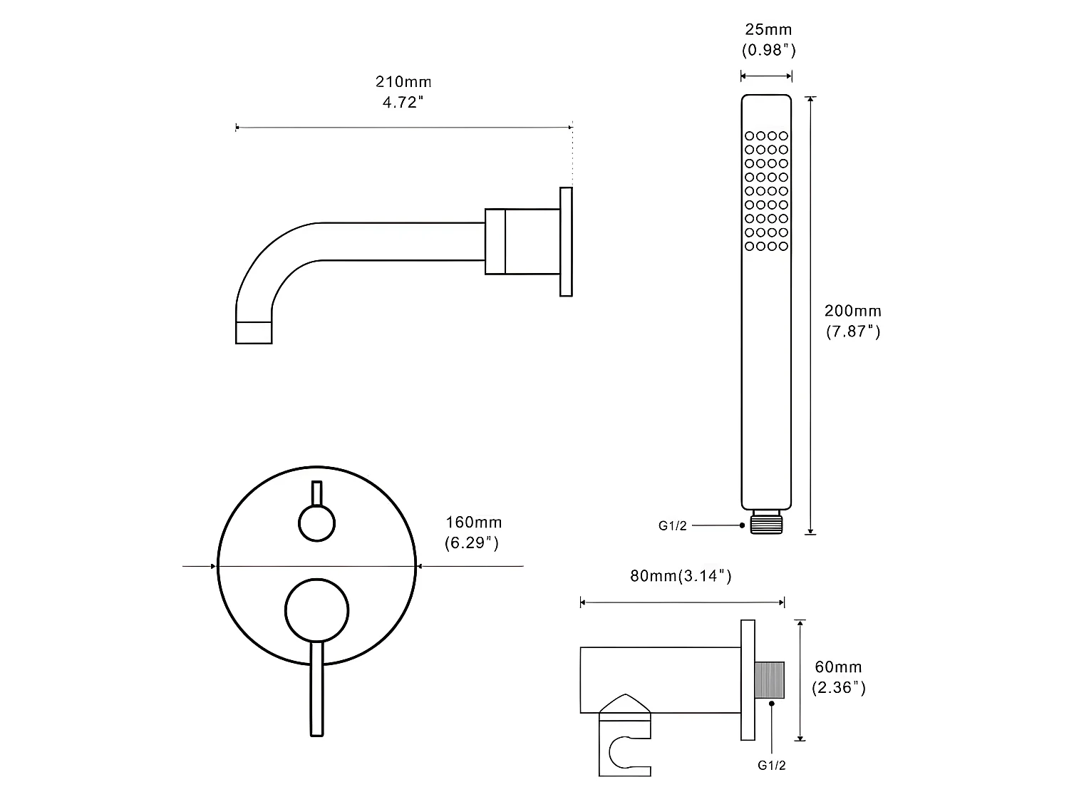 Mitigeur baignoire à encastrer avec douchette CARLOW chromé