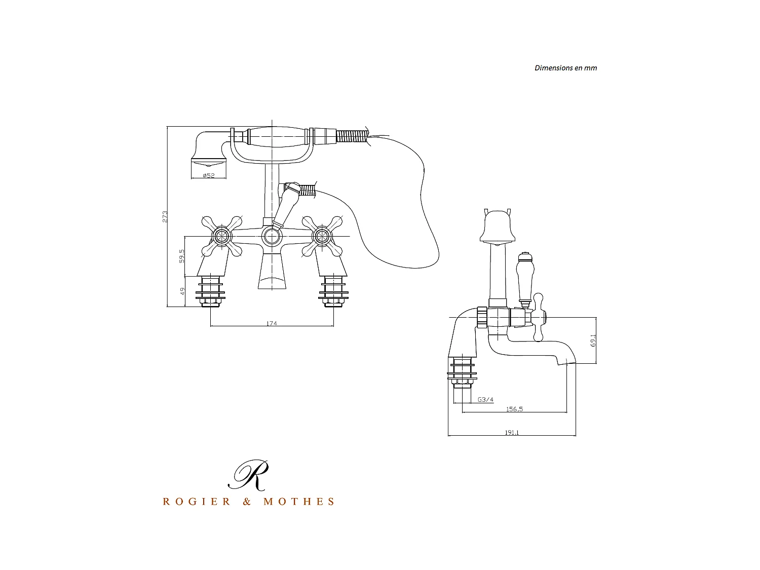Robinet mélangeur baignoire rétro sur pieds VICTORIA