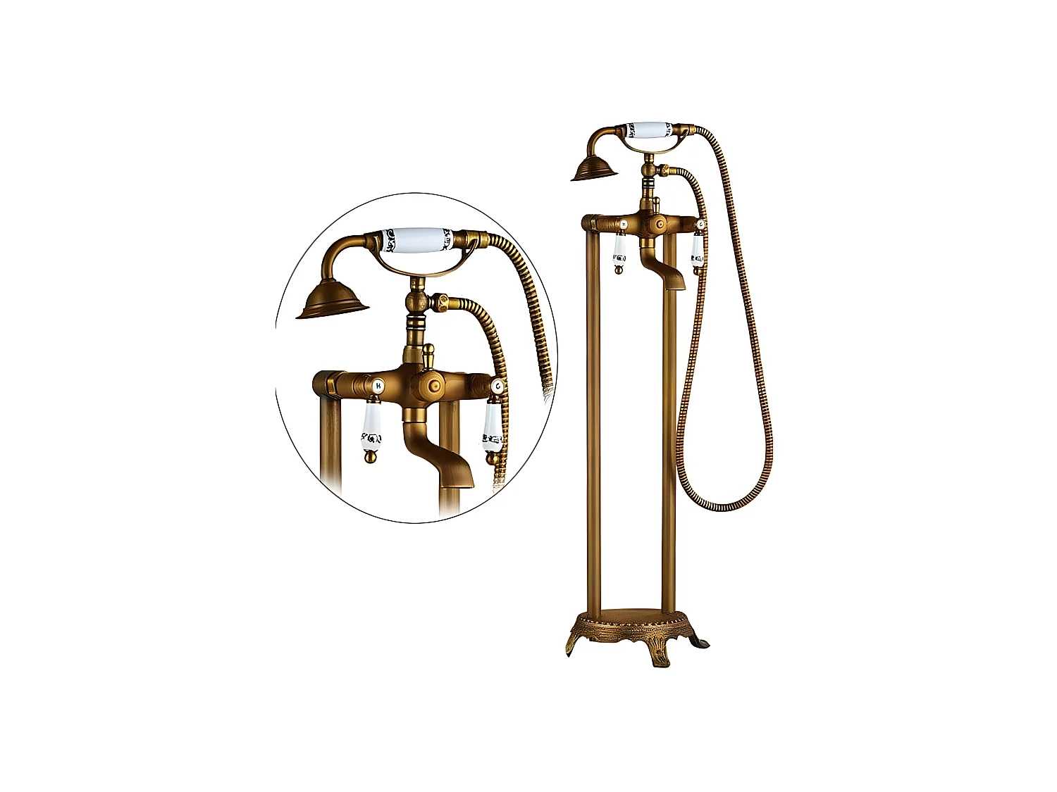 Robinet mélangeur sur colonnes rétro pour baignoire FLORINA or ancien