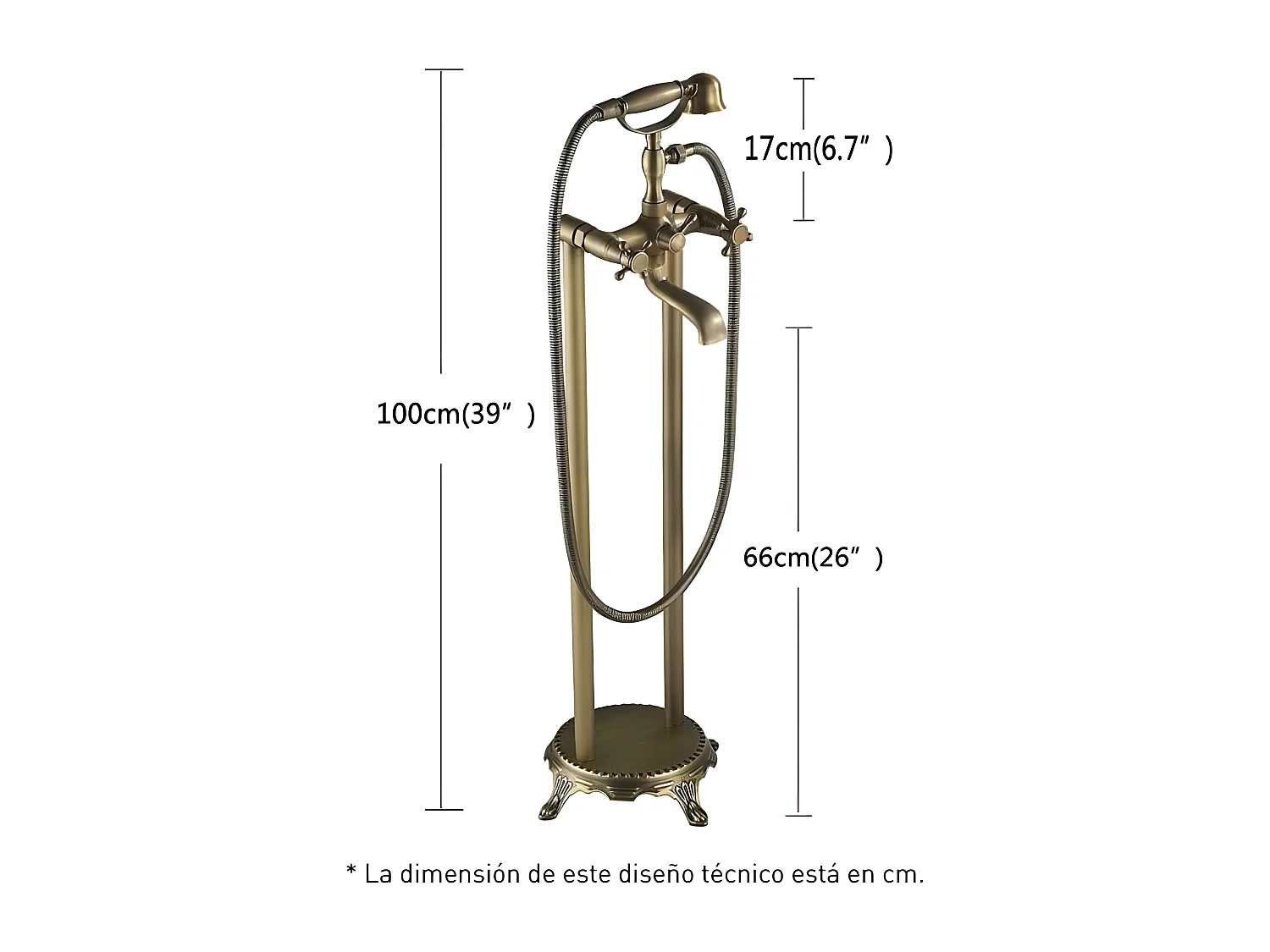 Robinet mélangeur sur colonnes rétro pour baignoire FLORINA or ancien