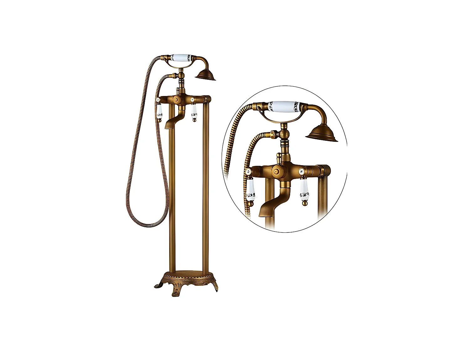 Robinet mélangeur sur colonnes rétro pour baignoire FLORINA or ancien