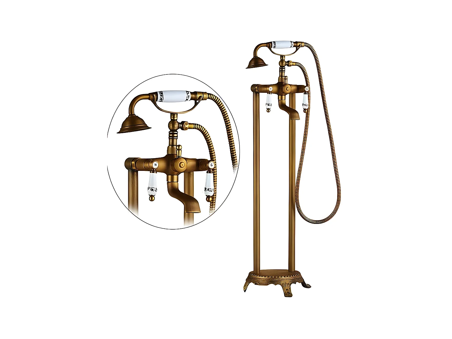 Grifo bañera de pie retro FLORINA dorado envejecido