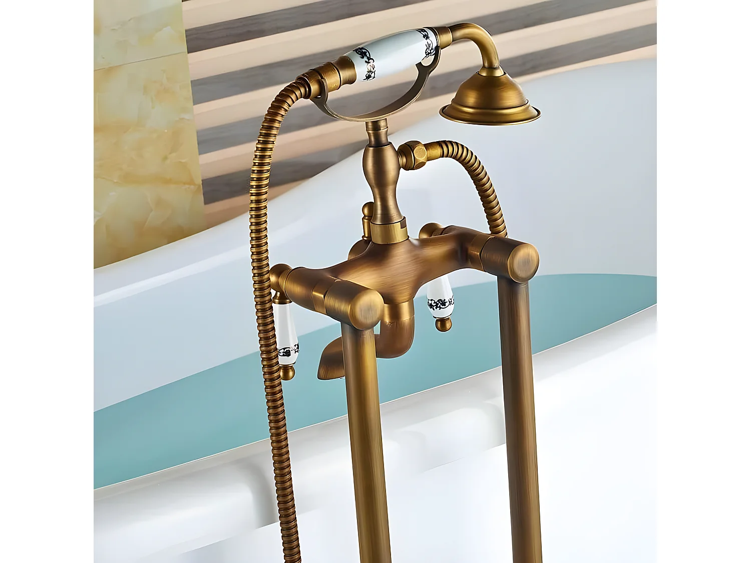 Grifo bañera de pie retro FLORINA dorado envejecido