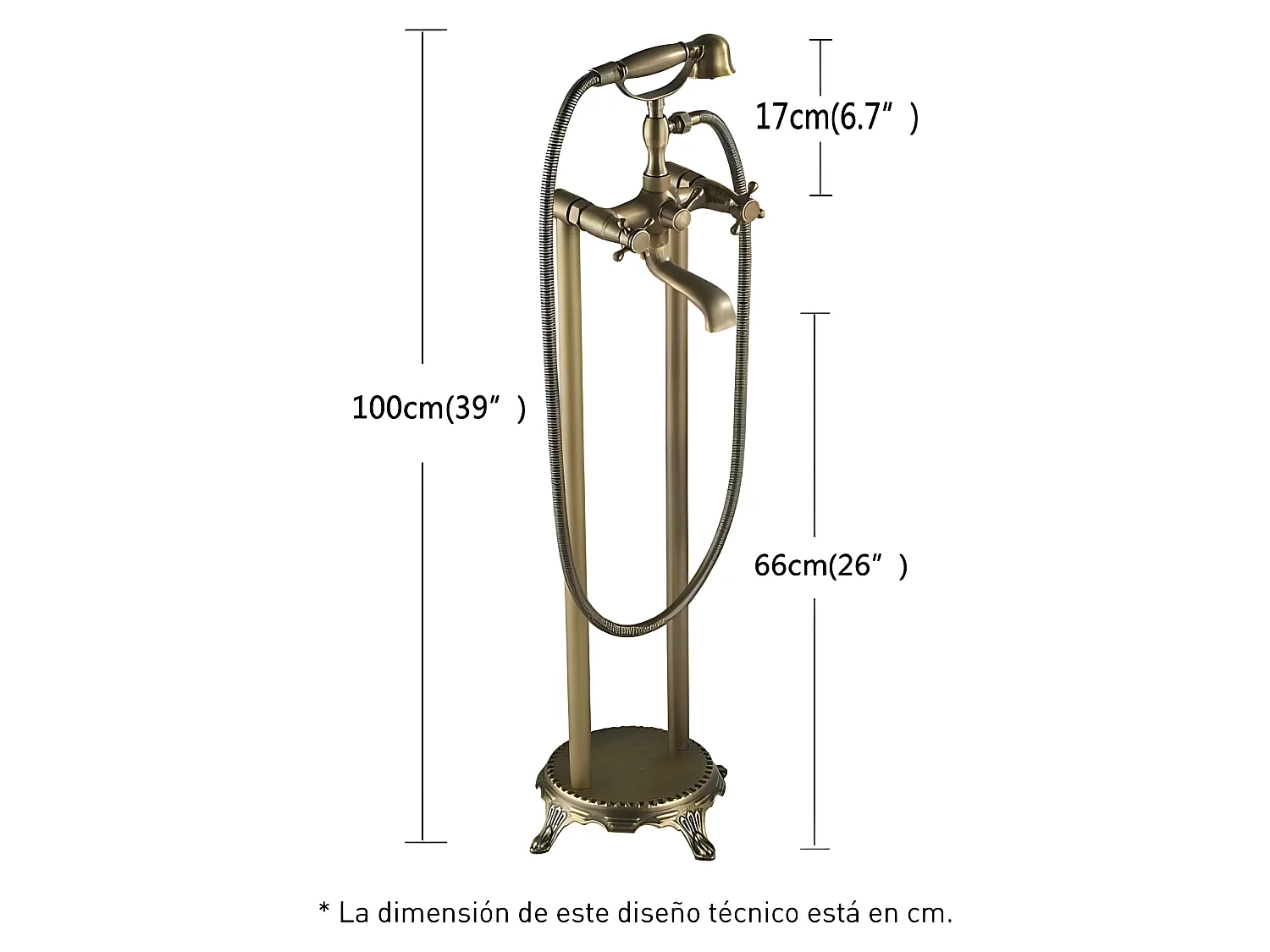 Grifo bañera de pie retro FLORINA dorado envejecido