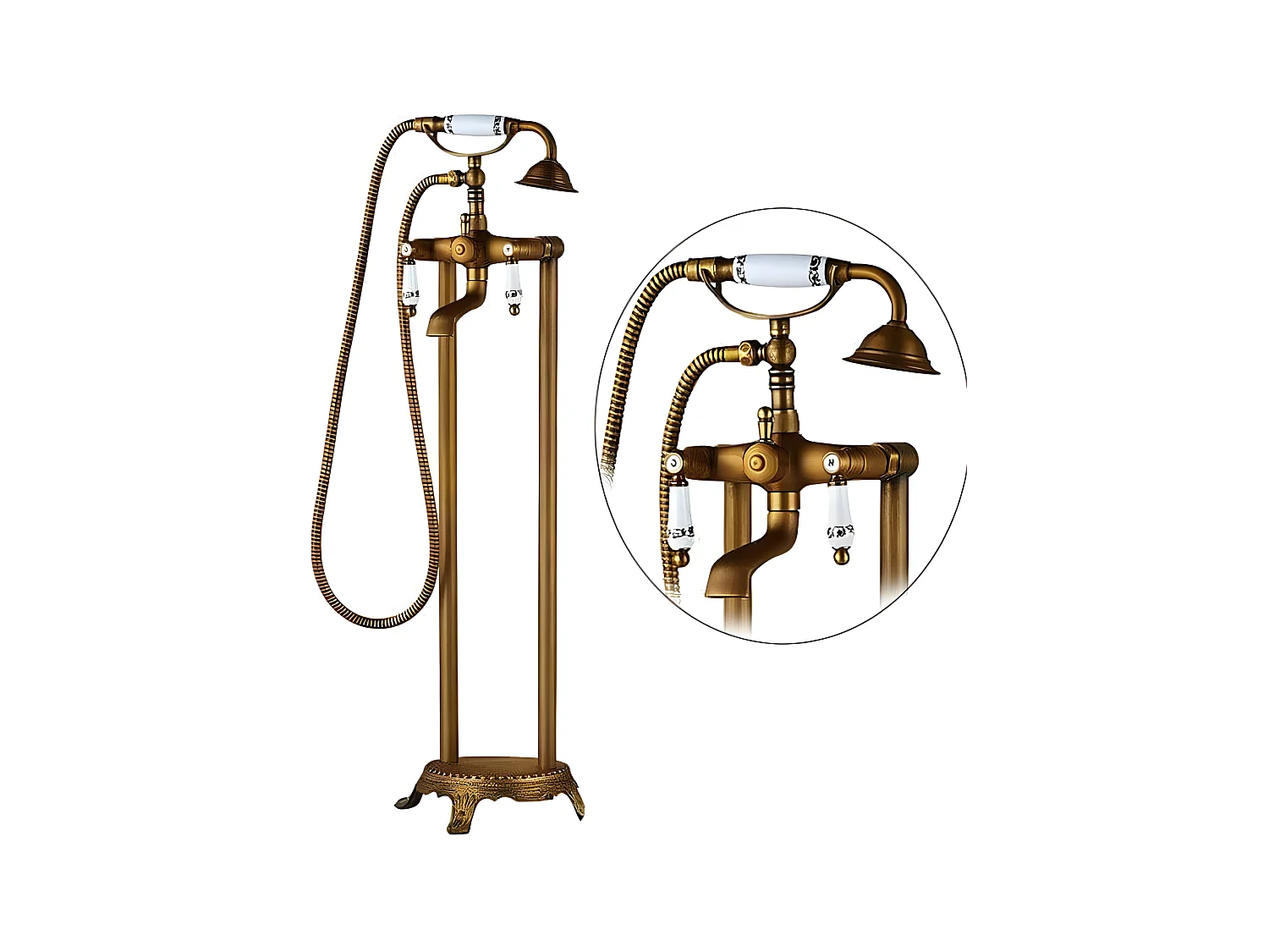 Grifo bañera de pie retro FLORINA dorado envejecido