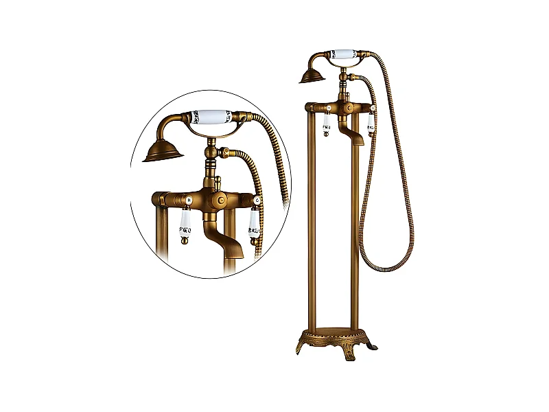Grifo bañera de pie retro FLORINA dorado envejecido