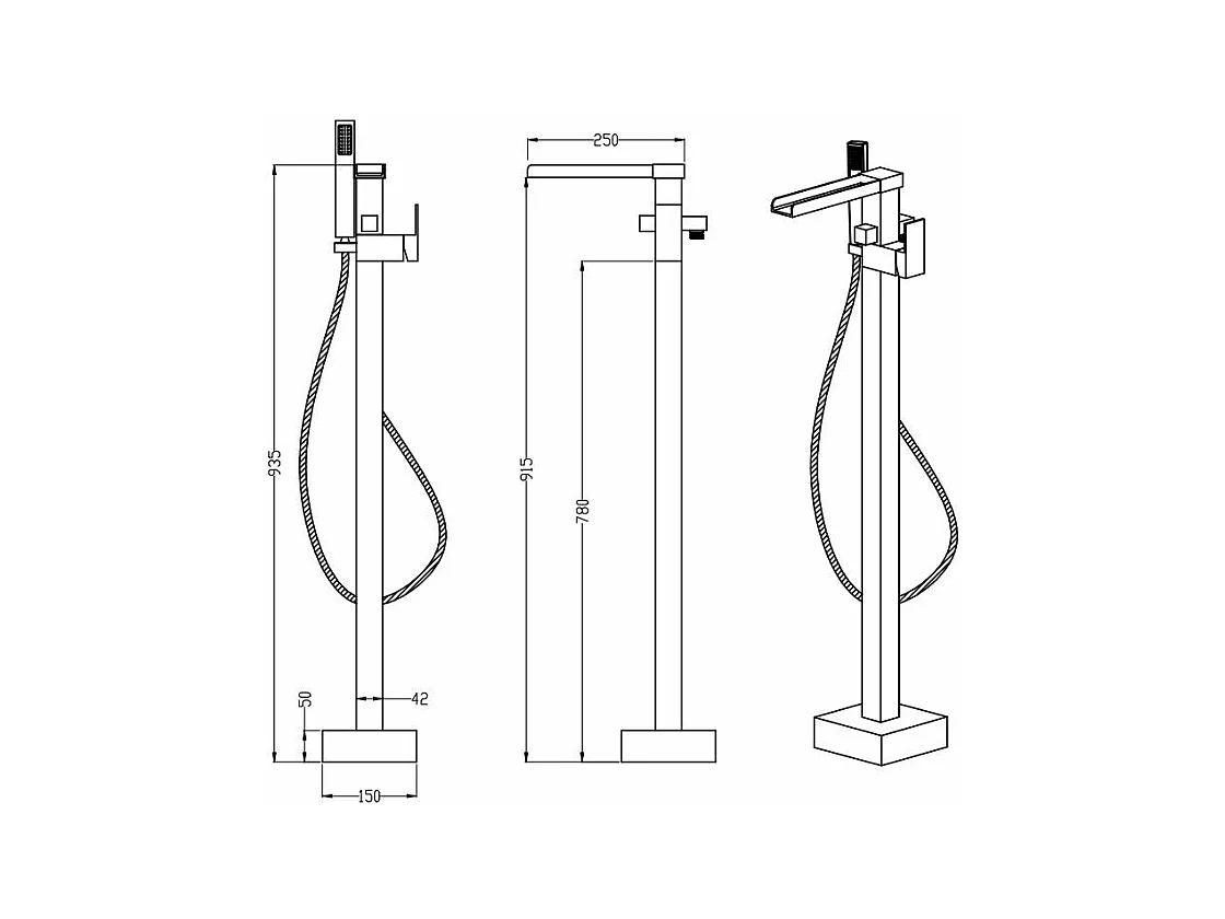 Grifo CASCADA monomando sobre SUELO baño/ducha TANO para bañera exenta Cromado