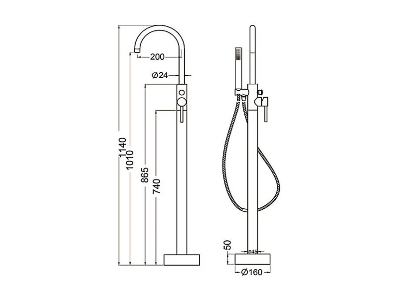 Robinet mitigeur baindouche sur pied DEBRIO or brossé