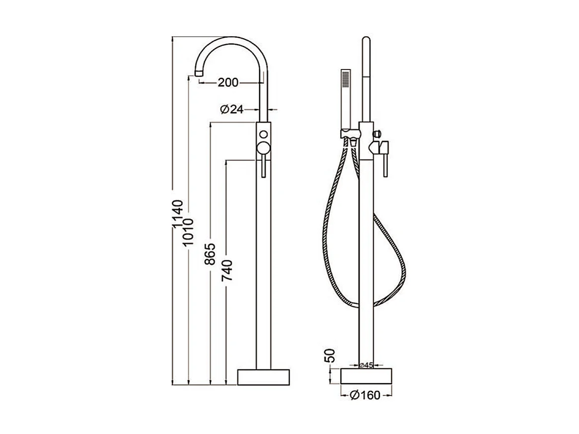Robinet mitigeur baindouche sur pied DEBRIO or brossé