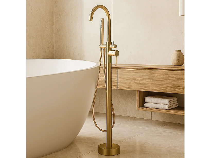 Robinet mitigeur baindouche sur pied DEBRIO or brossé