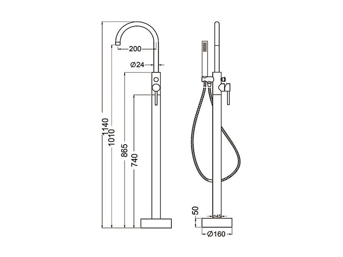 Robinet mitigeur baindouche sur pied DEBRIO or brossé