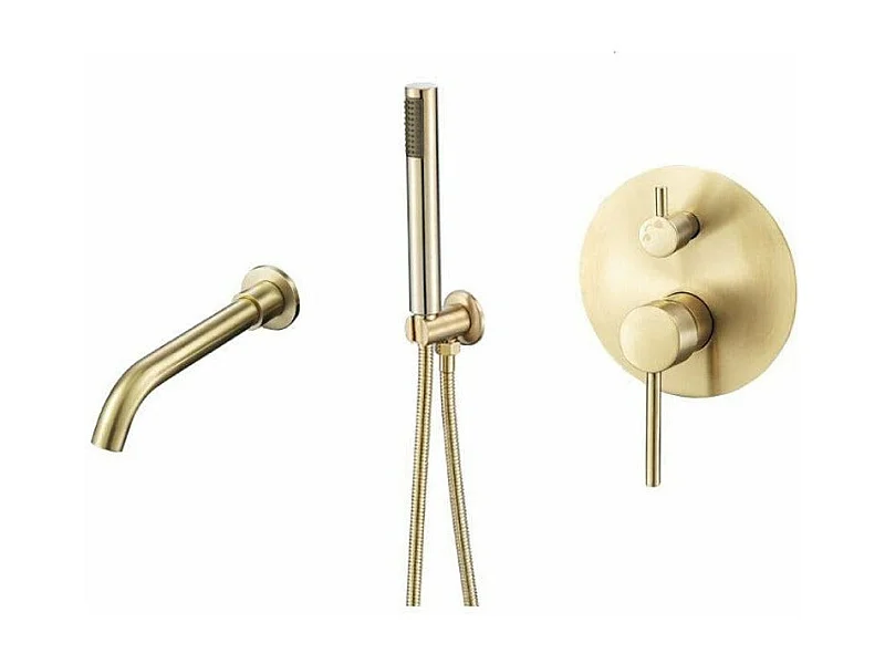 Grifo monomando ORO cepillado empotrado pared CARLOW para bañera exenta Dorado