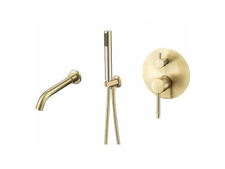 Grifo monomando ORO cepillado empotrado pared CARLOW para bañera exenta Dorado