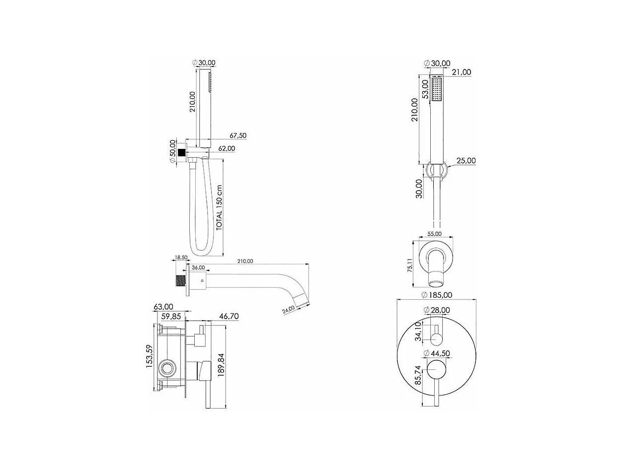 Grifo monomando ORO cepillado empotrado pared CARLOW para bañera exenta Dorado