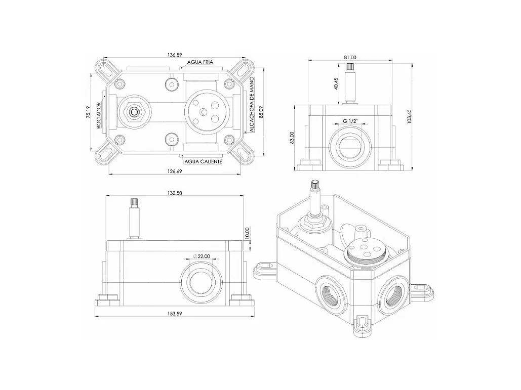 Grifo monomando ORO cepillado empotrado pared CARLOW para bañera exenta Dorado
