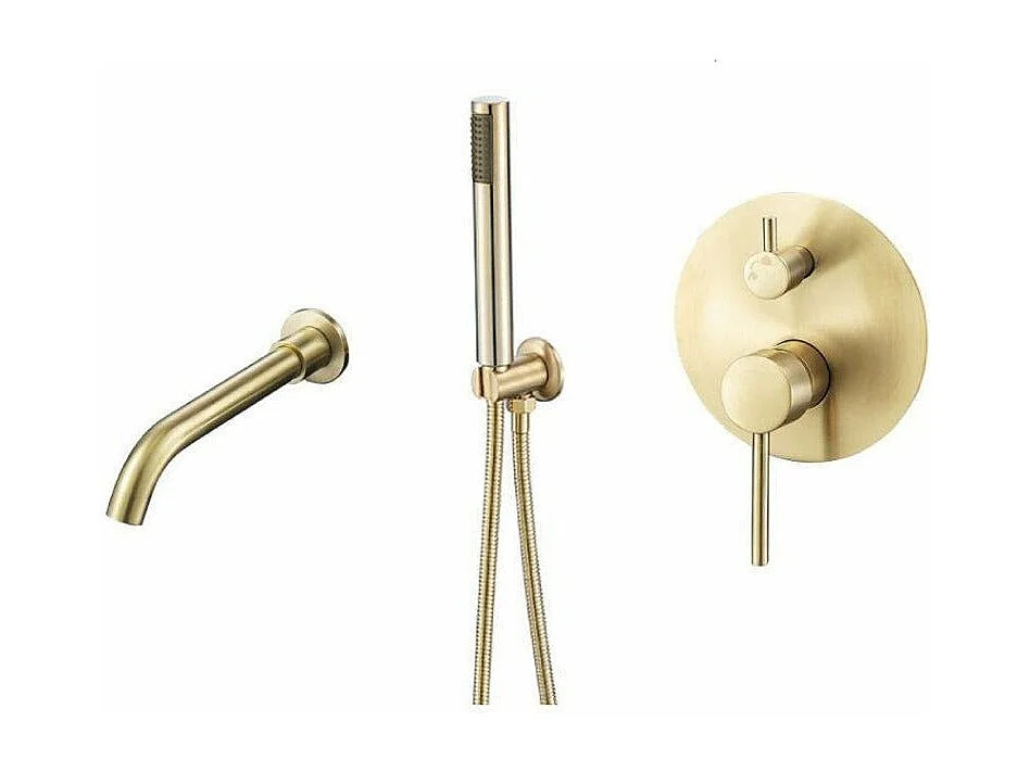 Grifo monomando ORO cepillado empotrado pared CARLOW para bañera exenta Dorado