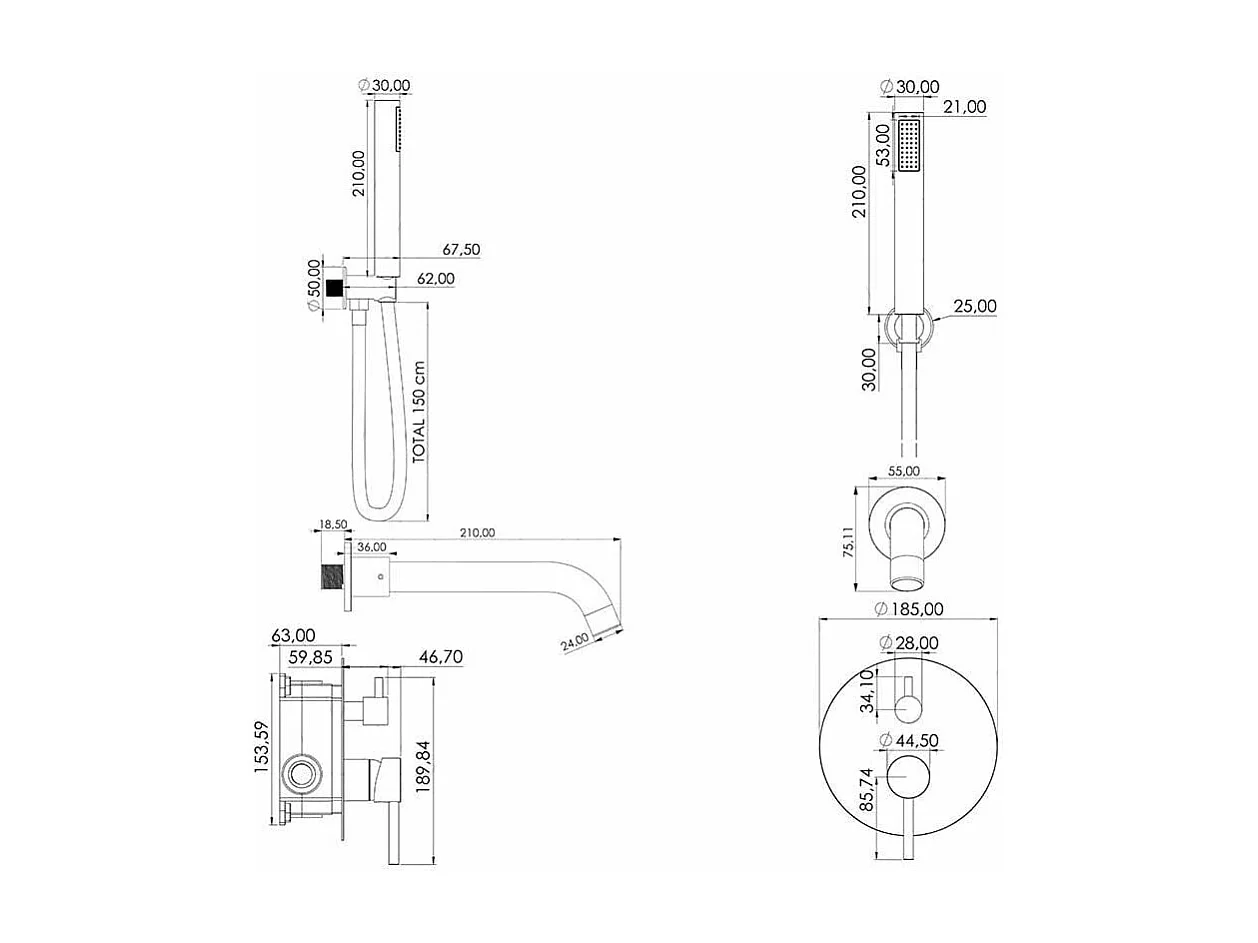 Grifo monomando ORO cepillado empotrado pared CARLOW para bañera exenta Dorado
