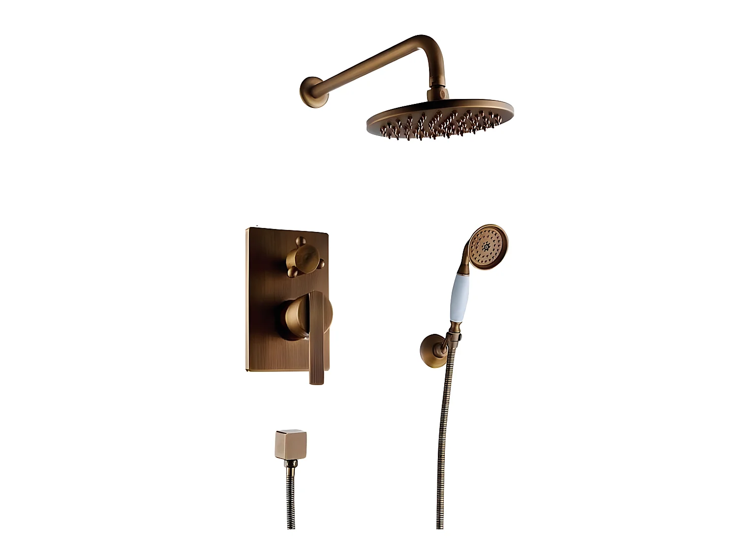 Conjunto de ducha empotrada monomando a pared FLORINA dorado envejecido  20 cm x 20 cm