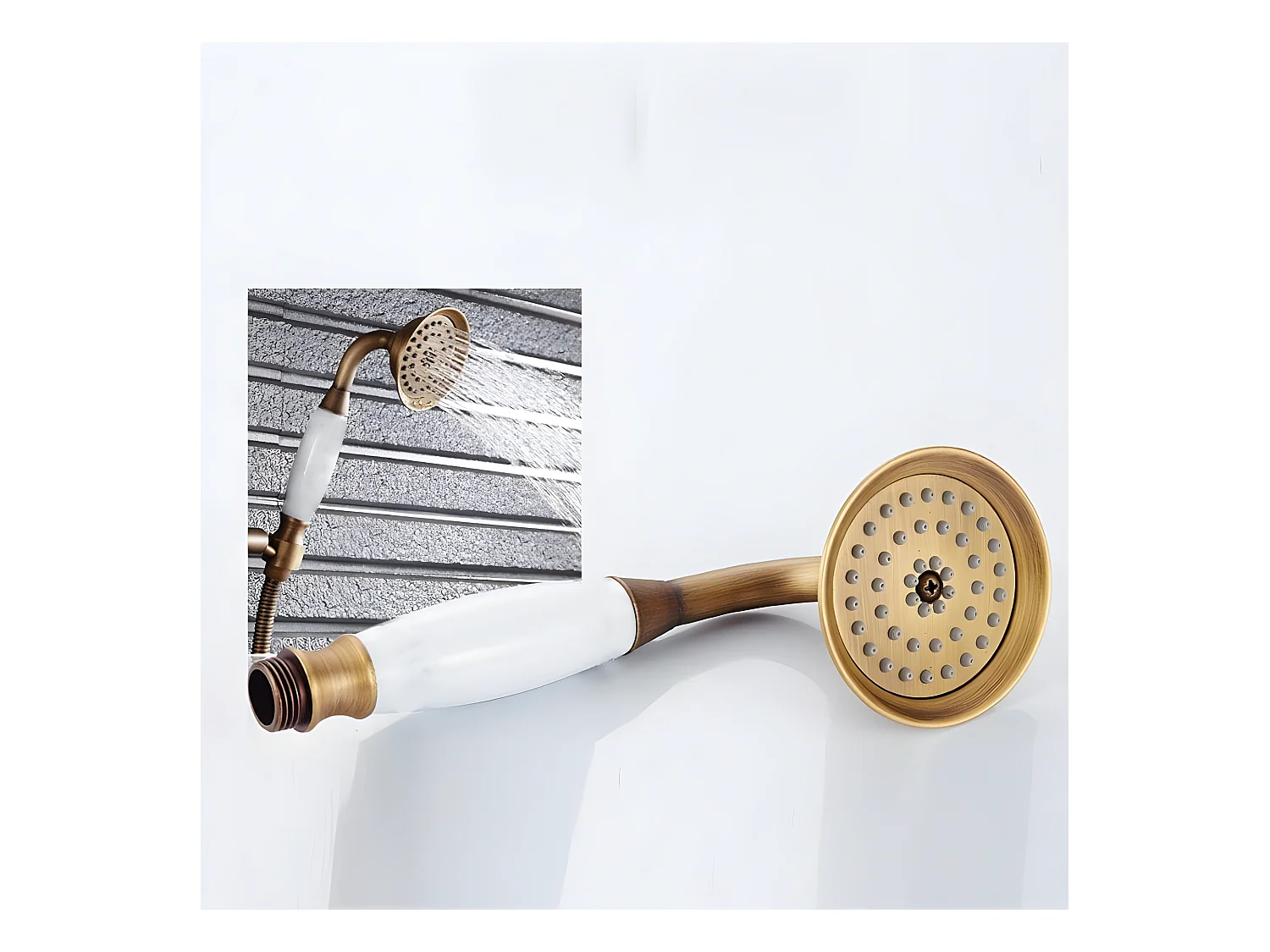 Conjunto de ducha empotrada monomando a pared FLORINA dorado envejecido  20 cm x 20 cm