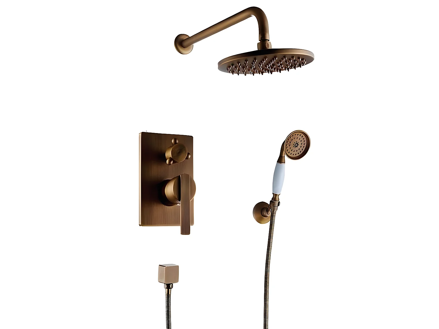 Conjunto de ducha empotrada monomando a pared FLORINA dorado envejecido  20 cm x 20 cm