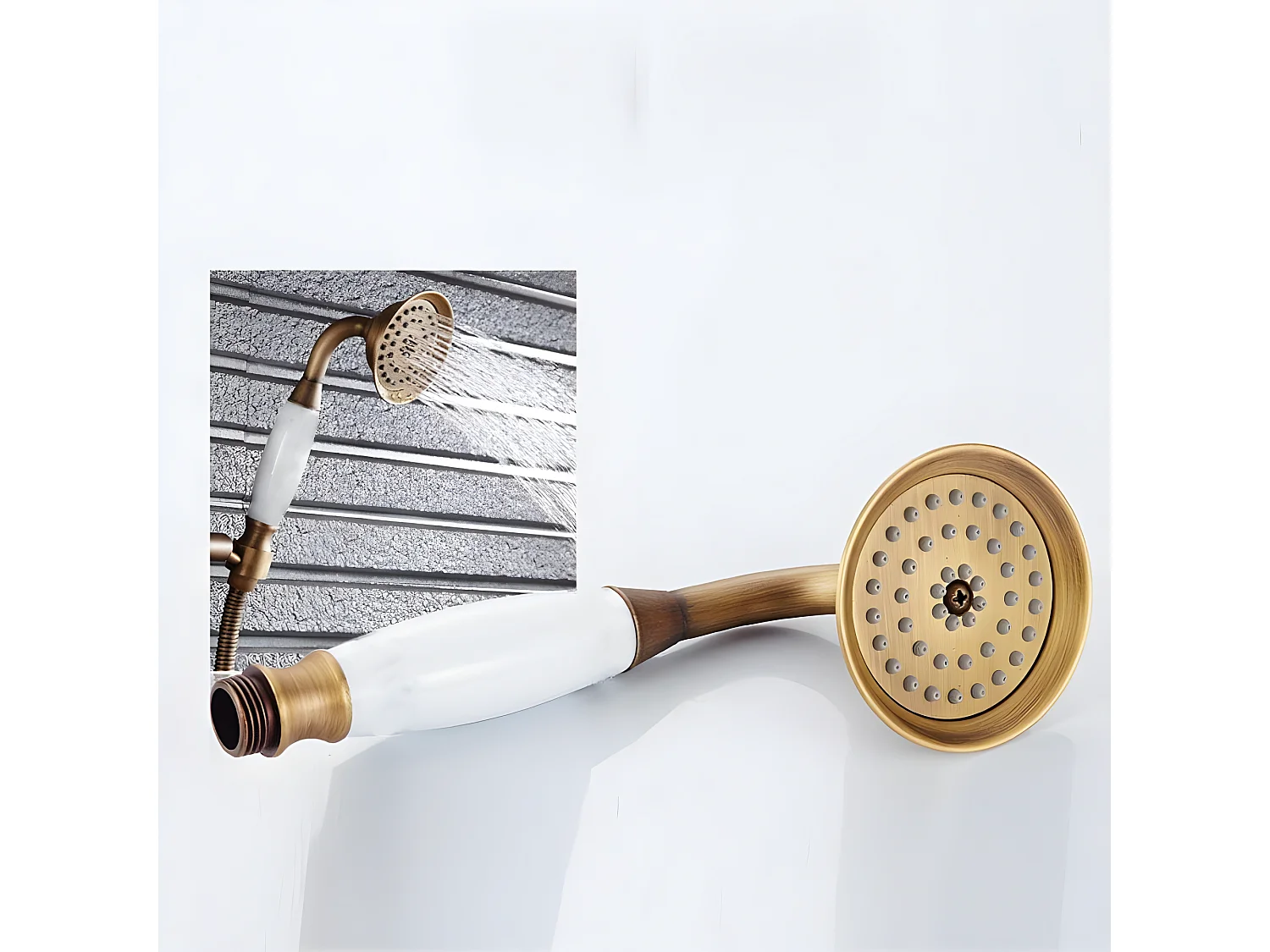 Conjunto de ducha empotrada monomando a pared FLORINA dorado envejecido  20 cm x 20 cm