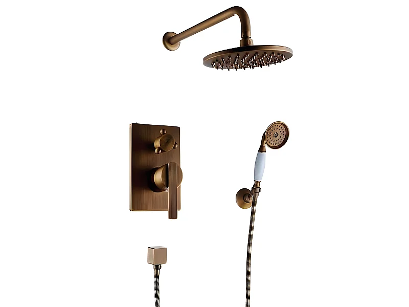 Conjunto de ducha empotrada monomando a pared FLORINA dorado envejecido  20 cm x 20 cm