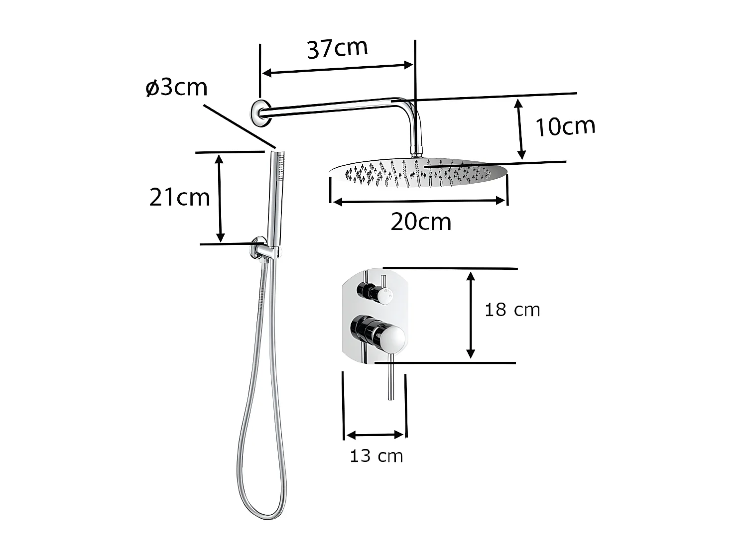 Conjunto de ducha empotrada monomando redonda NALA cromada  Ø 20cm Cromado