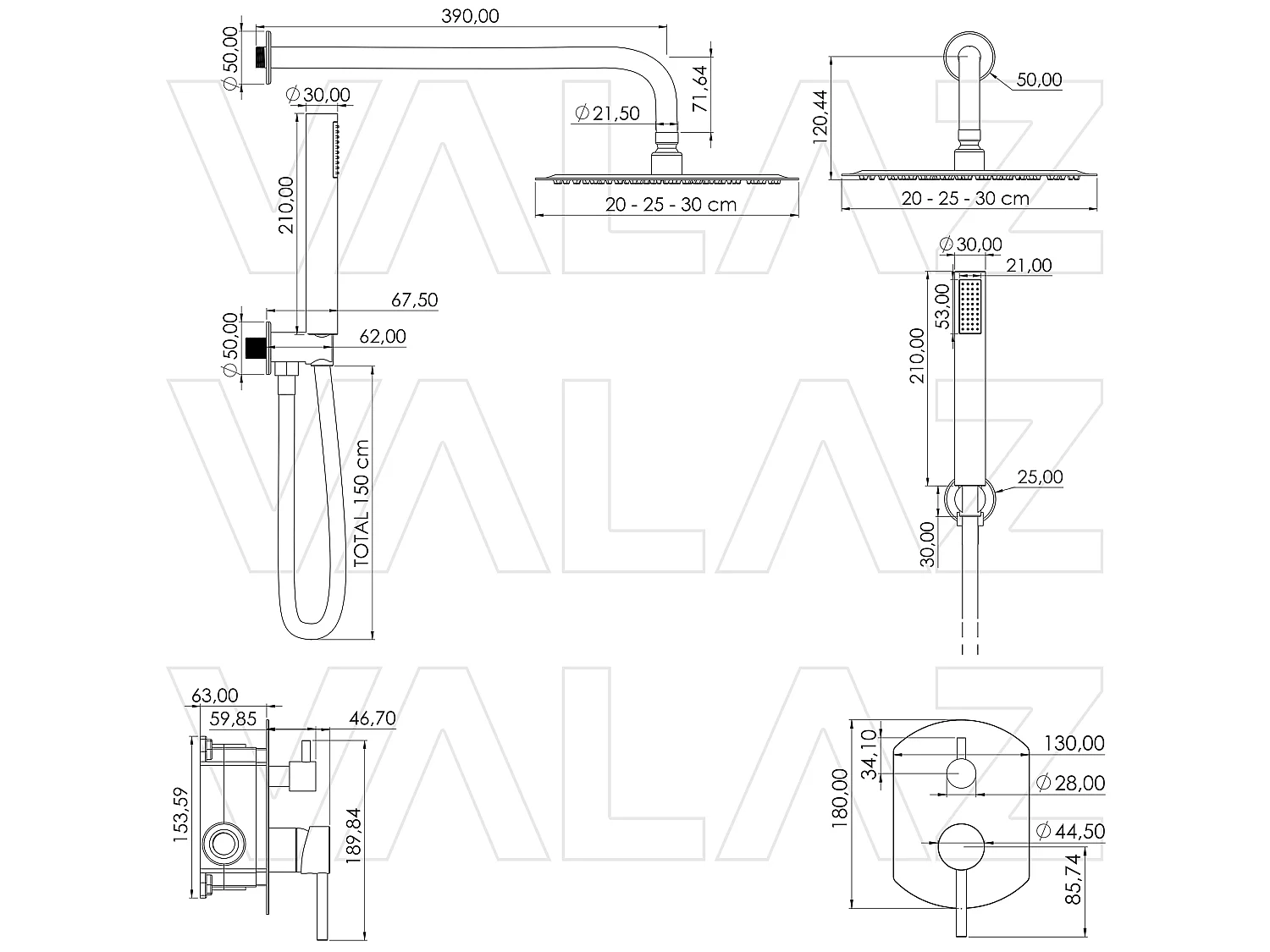 Kit de douche à encastrer NALA or brossé