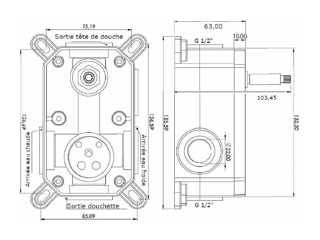 Conjunto de ducha empotrada a pared monomando redonda BORACAY negro mate  Ø 20cm