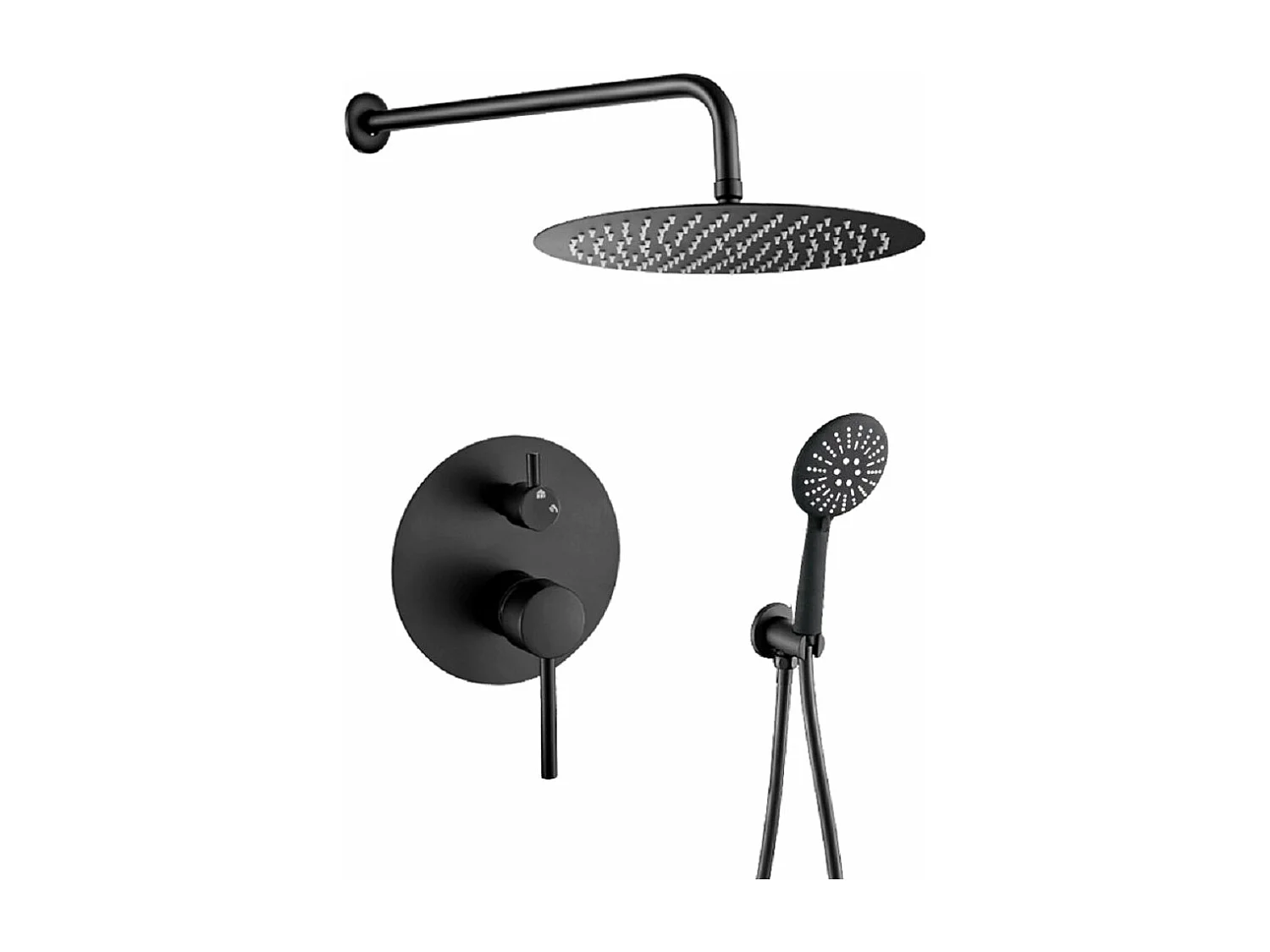 Conjunto de ducha empotrada a pared monomando redonda BORACAY negro mate  Ø 20cm