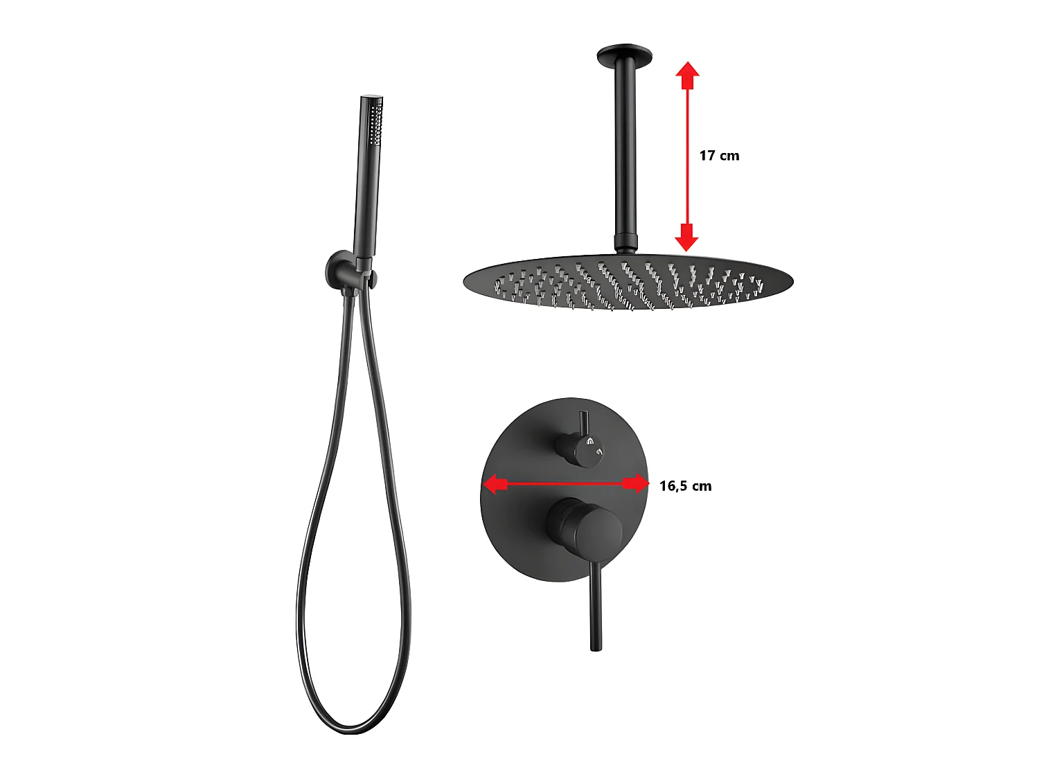 Conjunto de ducha empotrada techo monomando SLIGO negro mate  Ø 20cm