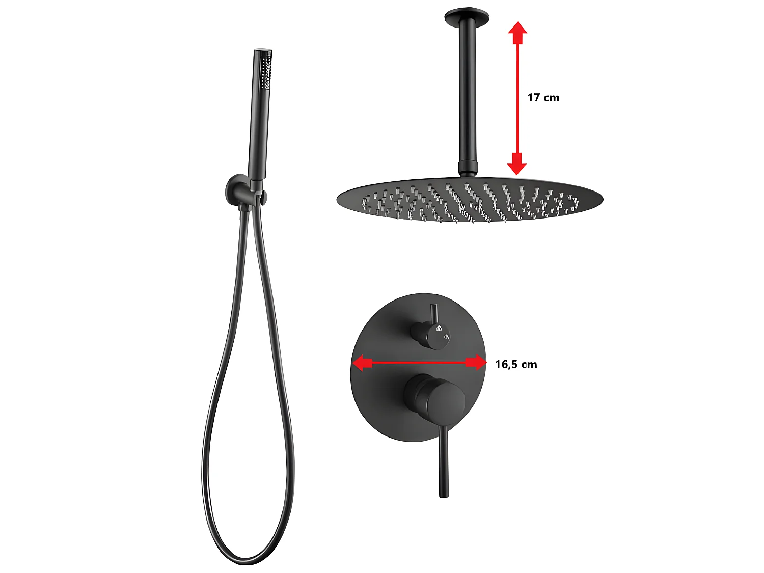 Conjunto de ducha empotrada techo monomando SLIGO negro mate  Ø 20cm