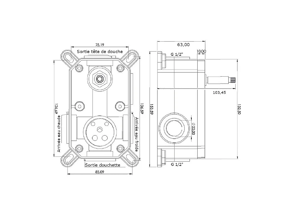 Kit de douche à encastrer TIKO or brossé