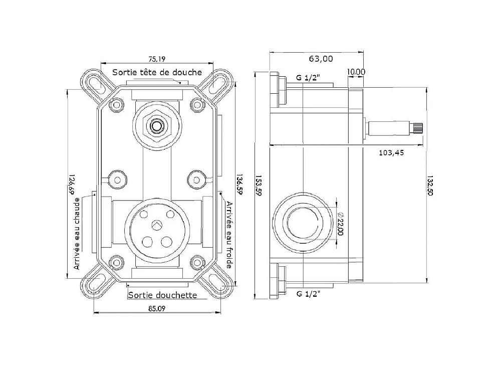 Kit de douche à encastrer TIKO or brossé