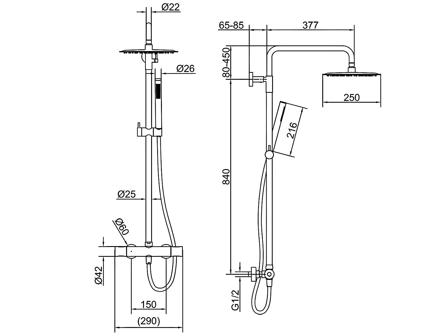 Columna de ducha termostática MANDA oro cepillado Dorado